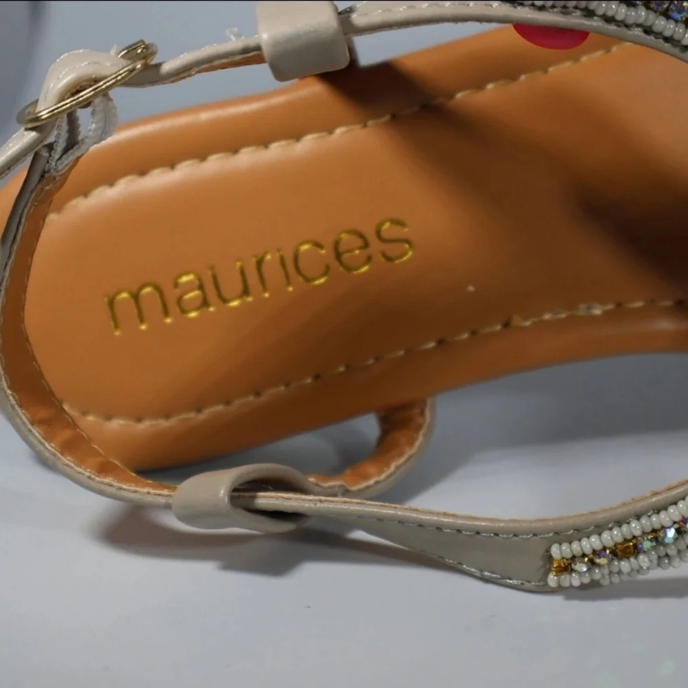 Maurices Beaded Women's Fashion Thong Strappy Sandals, Beige Size 7